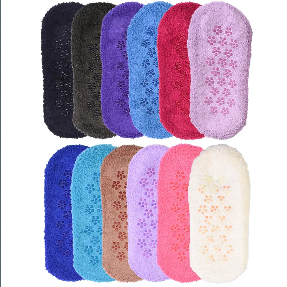 2 Pairs Womens Fuzzy Boat Socks Slippers Non-Slip Cozy Plush Foot Footies 9-11