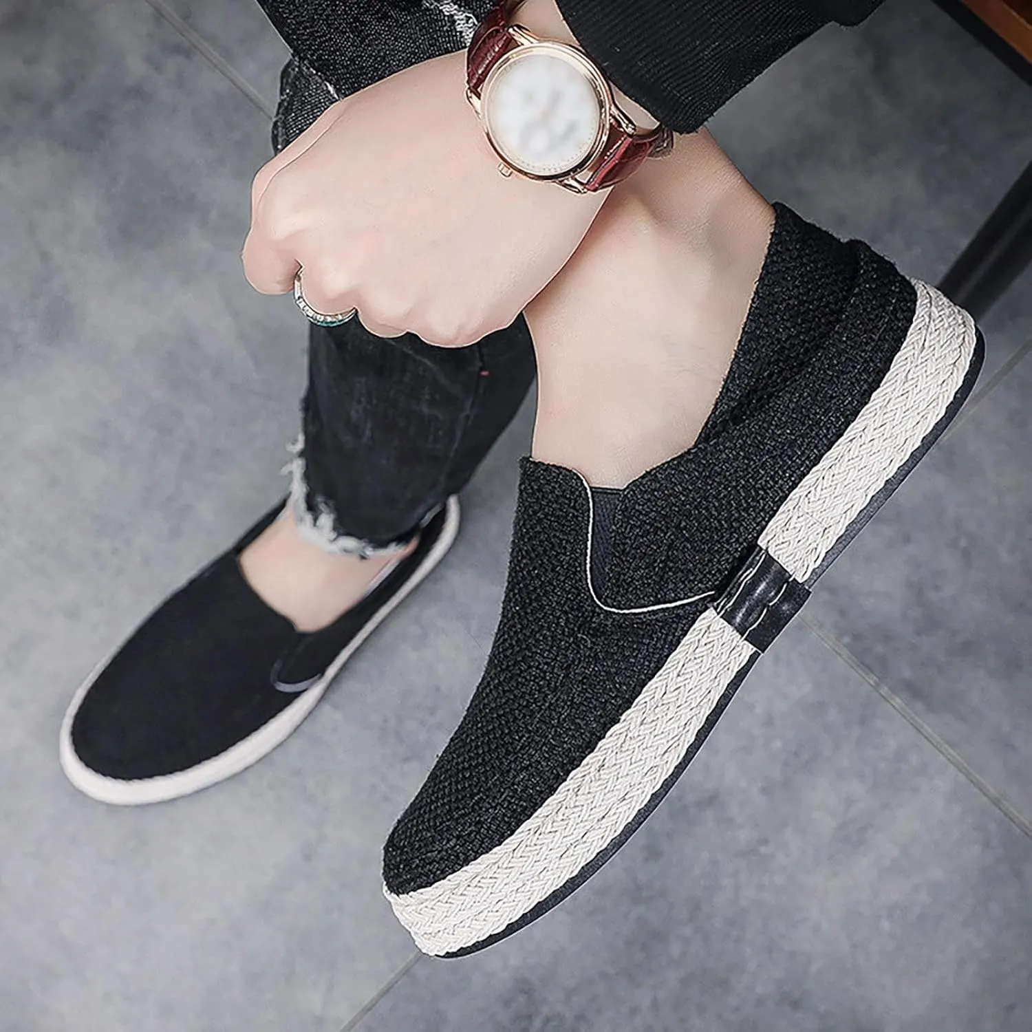 2022 Men's New Spring And Autumn Fisherman's Shoes Canvas Thick Soled Slip On Shoes Leather Tennis Shoes for Men Casual Soft