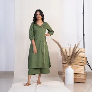 Akiso Green Angrakha Embroidery Kurta With Palazzo (Set of 2)