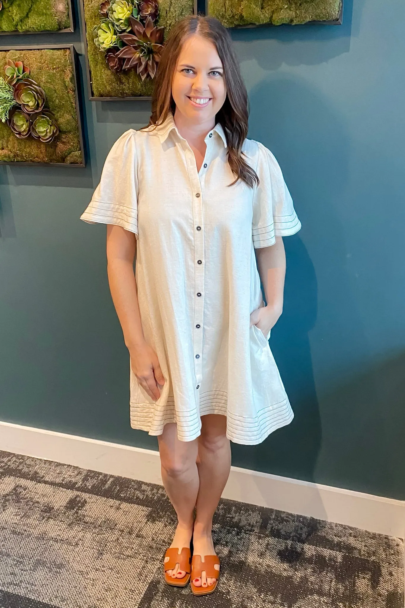 Been There Too Button Up Oatmeal Dress