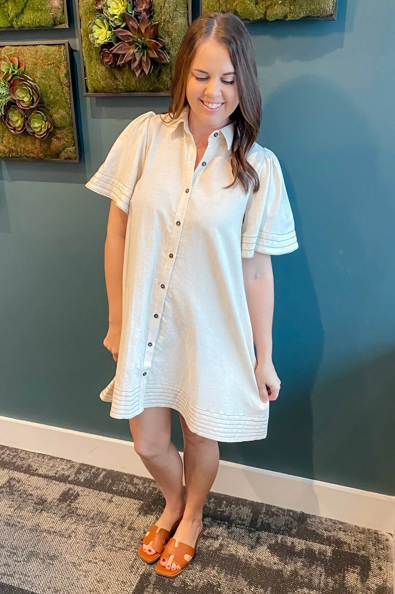 Been There Too Button Up Oatmeal Dress
