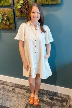 Been There Too Button Up Oatmeal Dress