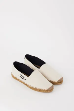 Beige Canvas Embroidered Logo  Flat
