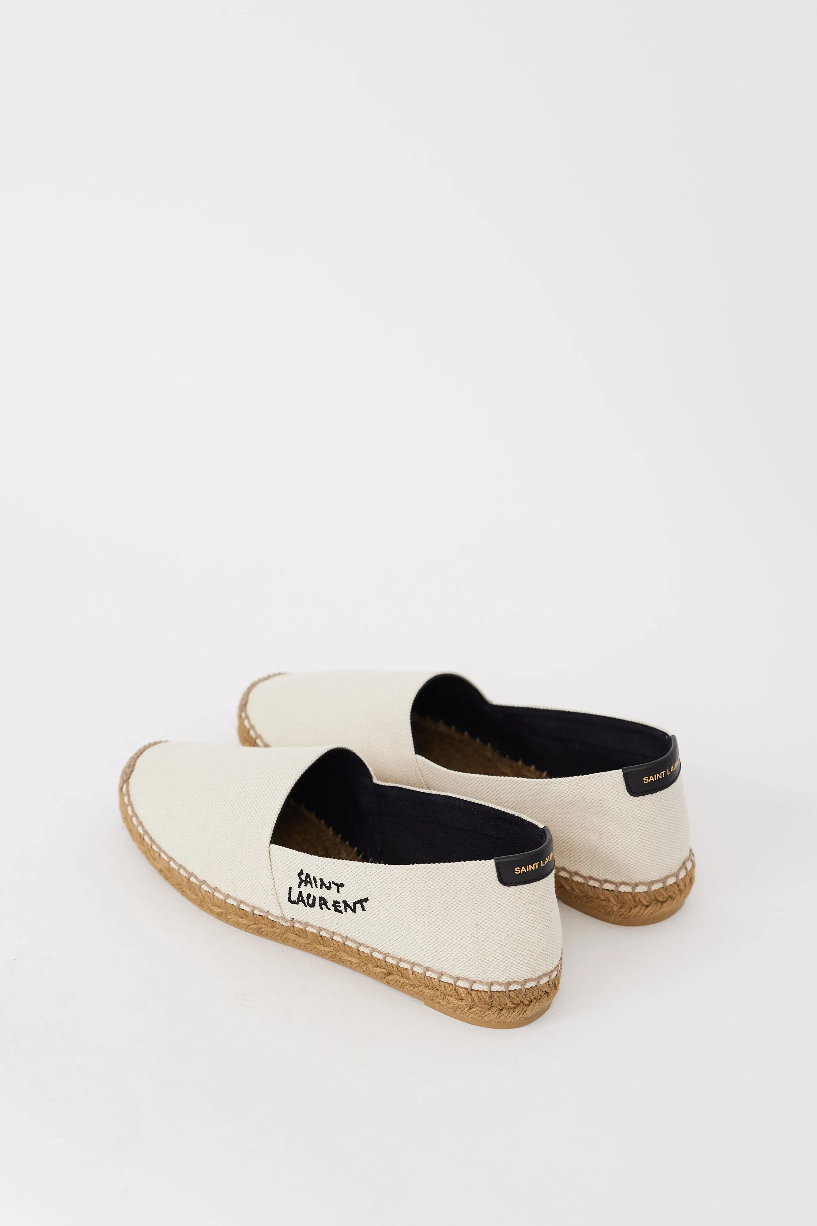 Beige Canvas Embroidered Logo  Flat