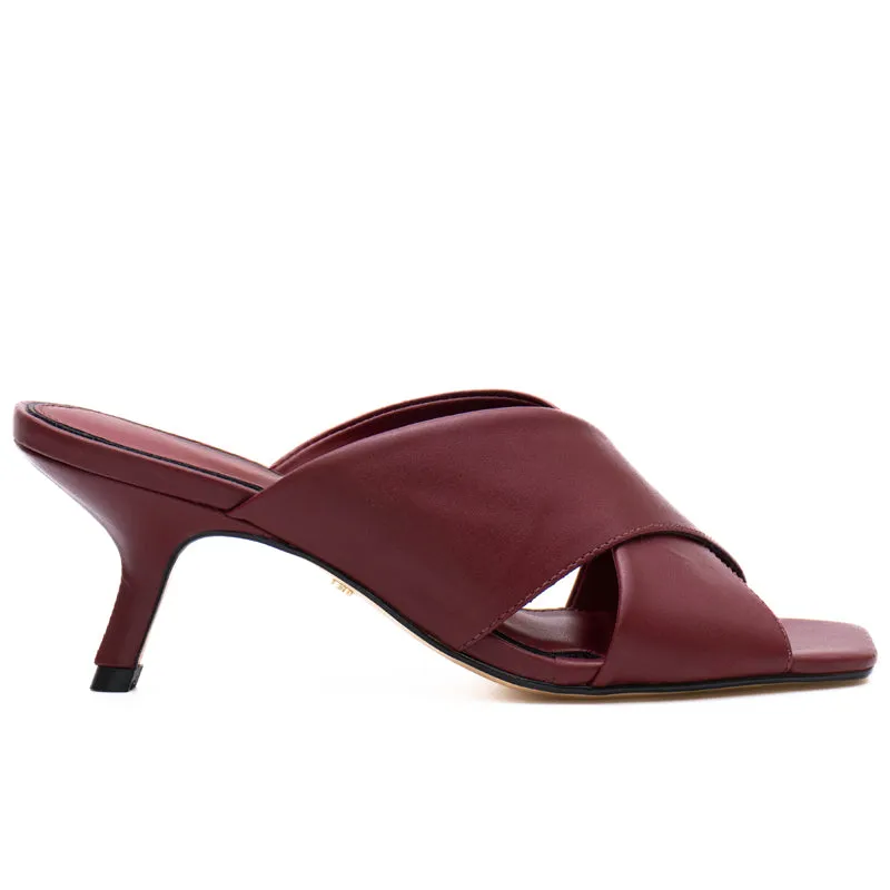 Burgundy Cross Strap Kitten Heels
