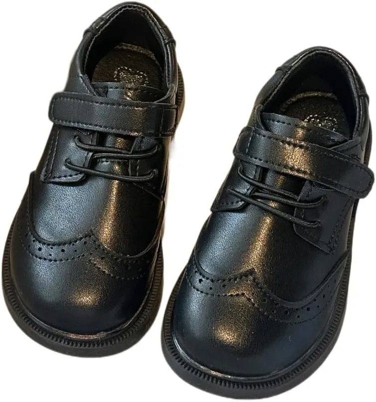 Children's Classic Oxford Dress Shoes, Black Leather, Lace-up and Hook-and-Loop Styles