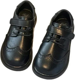 Children's Classic Oxford Dress Shoes, Black Leather, Lace-up and Hook-and-Loop Styles