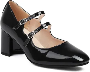Chunky High Heels Closed Round Toe Mary Jane Pumps