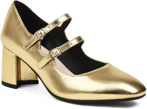 Chunky High Heels Closed Round Toe Mary Jane Pumps