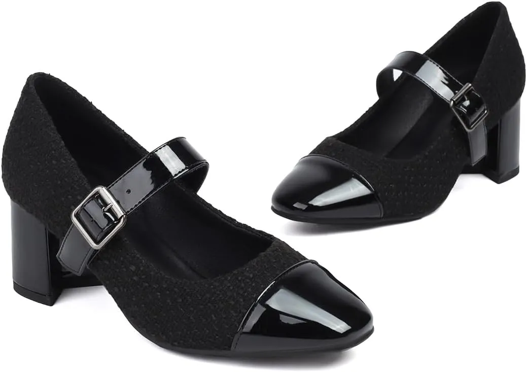 Chunky High Heels Closed Round Toe Mary Jane Pumps
