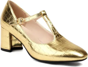 Chunky High Heels Closed Round Toe Mary Jane Pumps