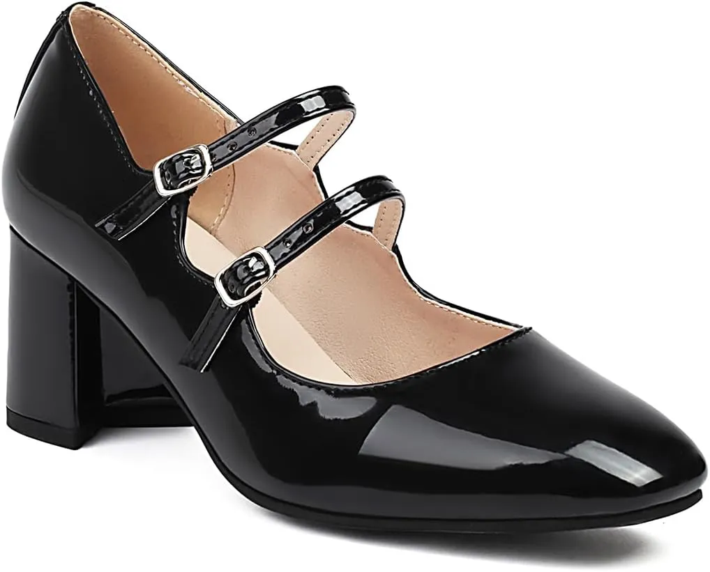 Chunky High Heels Closed Round Toe Mary Jane Pumps