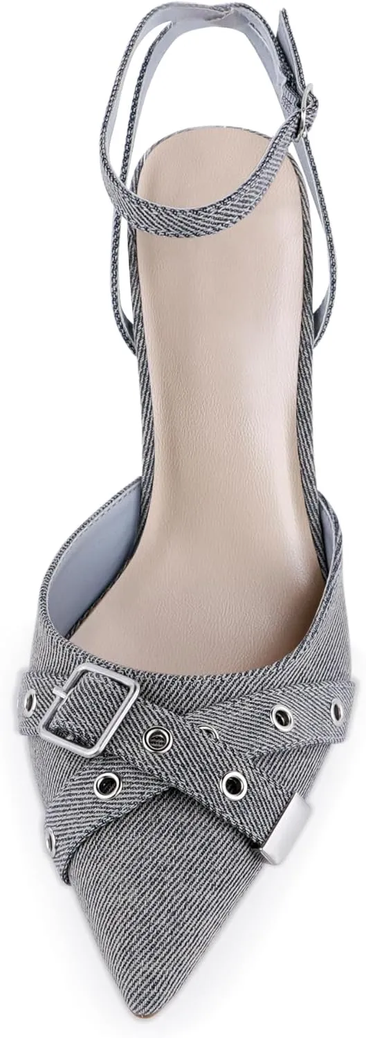 Closed Toe Ankle Strap Heels Women Pumps Pointed Toe Heeled Sandals for Women Stiletto Wedding Dress Shoes