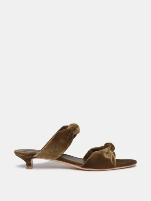 Cork velvet knot sandal kitten heels