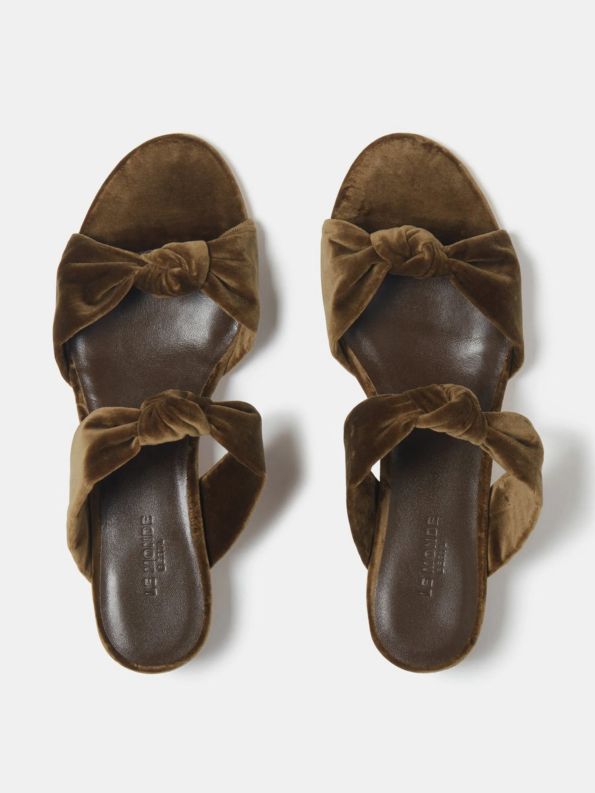 Cork velvet knot sandal kitten heels