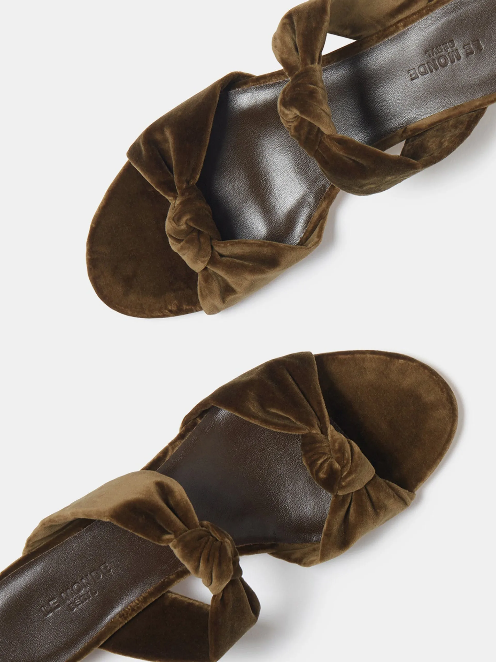 Cork velvet knot sandal kitten heels