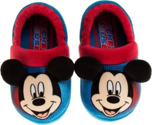 Disney Boys Mickey Mouse Slippers  Cozy Plush Fuzzy Slippers: Non-Slip, Non-Skid Slippers for Boys (Toddler/Little Kid)