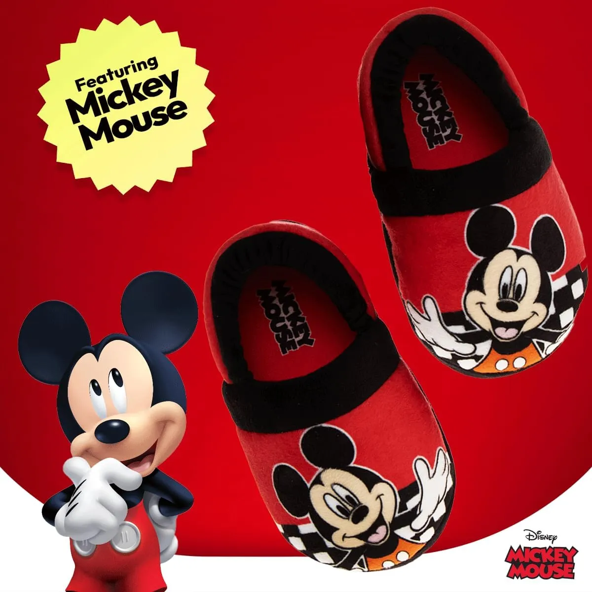 Disney Boys Mickey Mouse Slippers  Cozy Plush Fuzzy Slippers: Non-Slip, Non-Skid Slippers for Boys (Toddler/Little Kid)