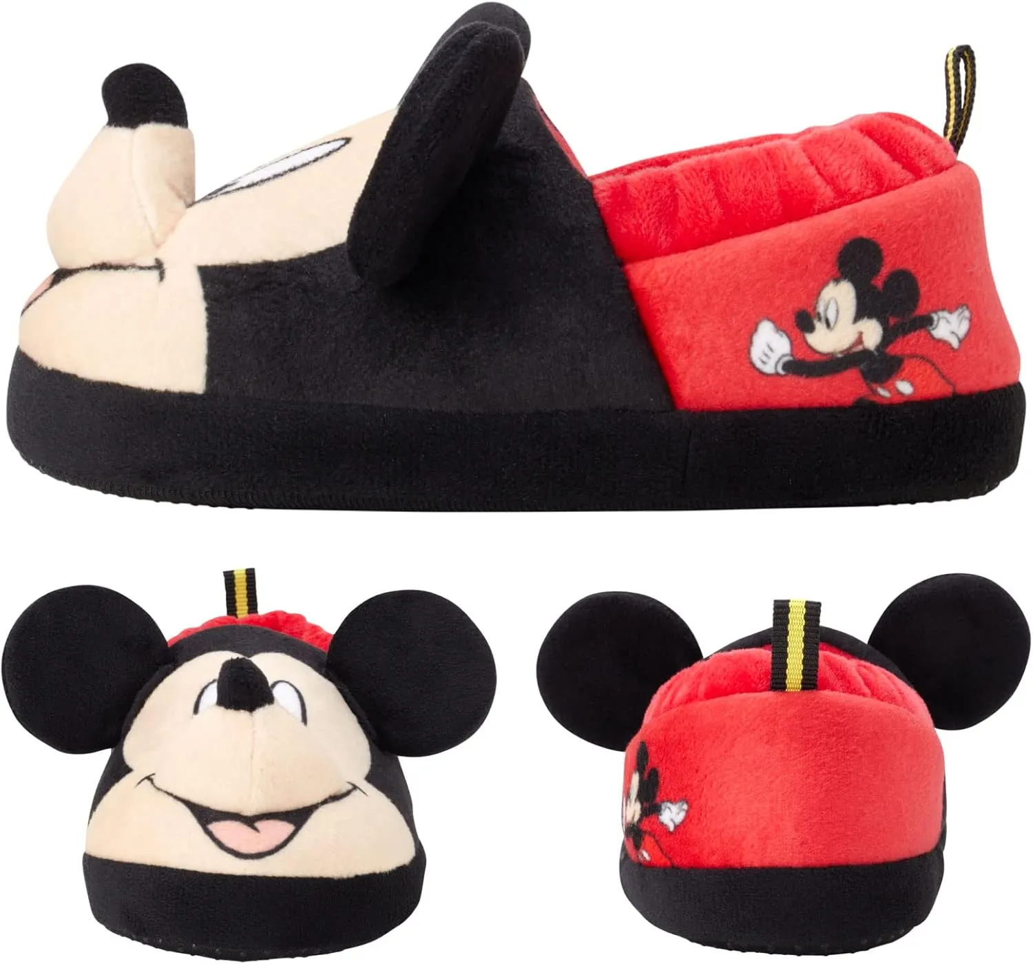 Disney Boys Mickey Mouse Slippers  Cozy Plush Fuzzy Slippers: Non-Slip, Non-Skid Slippers for Boys (Toddler/Little Kid)