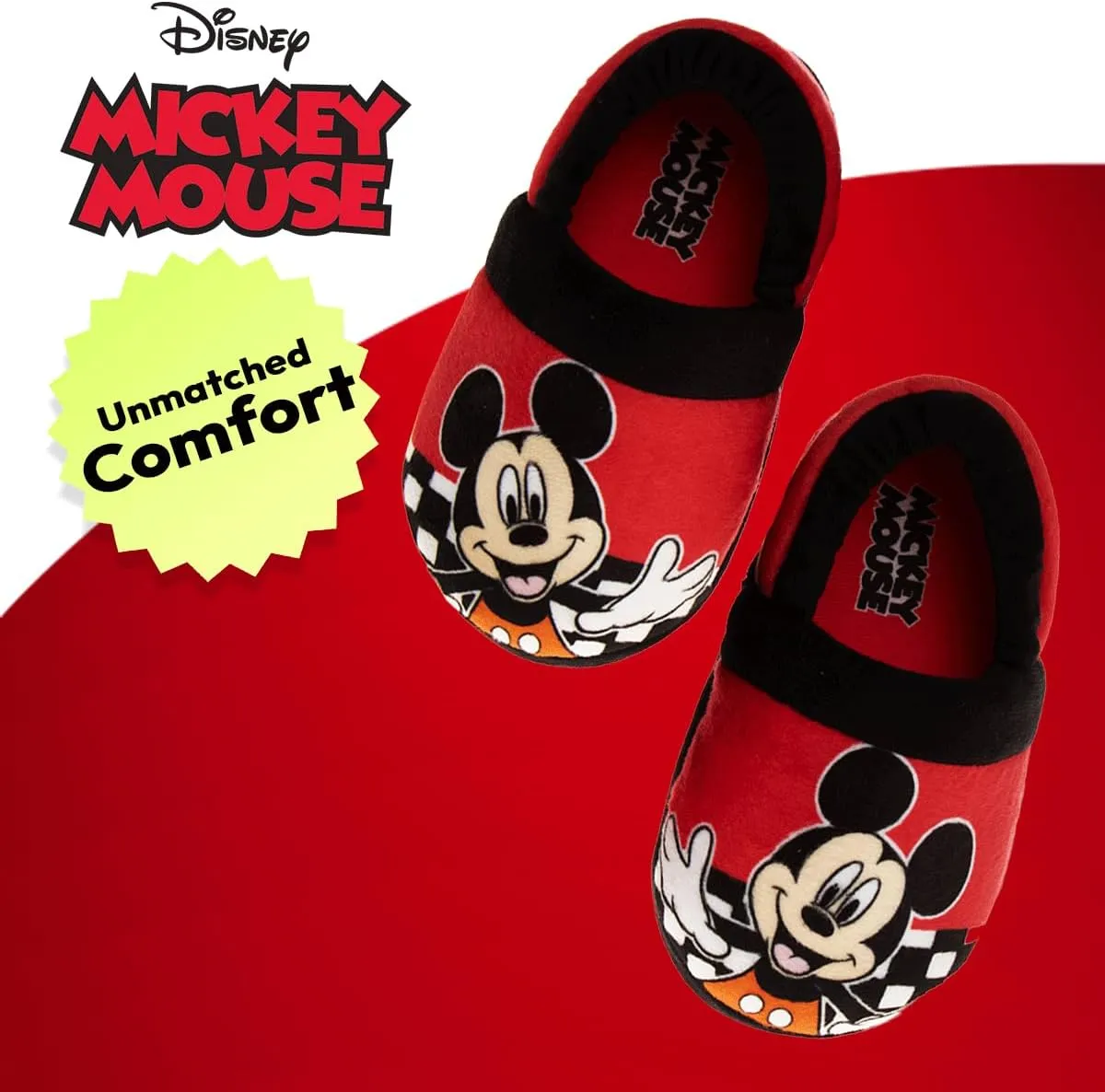 Disney Boys Mickey Mouse Slippers  Cozy Plush Fuzzy Slippers: Non-Slip, Non-Skid Slippers for Boys (Toddler/Little Kid)