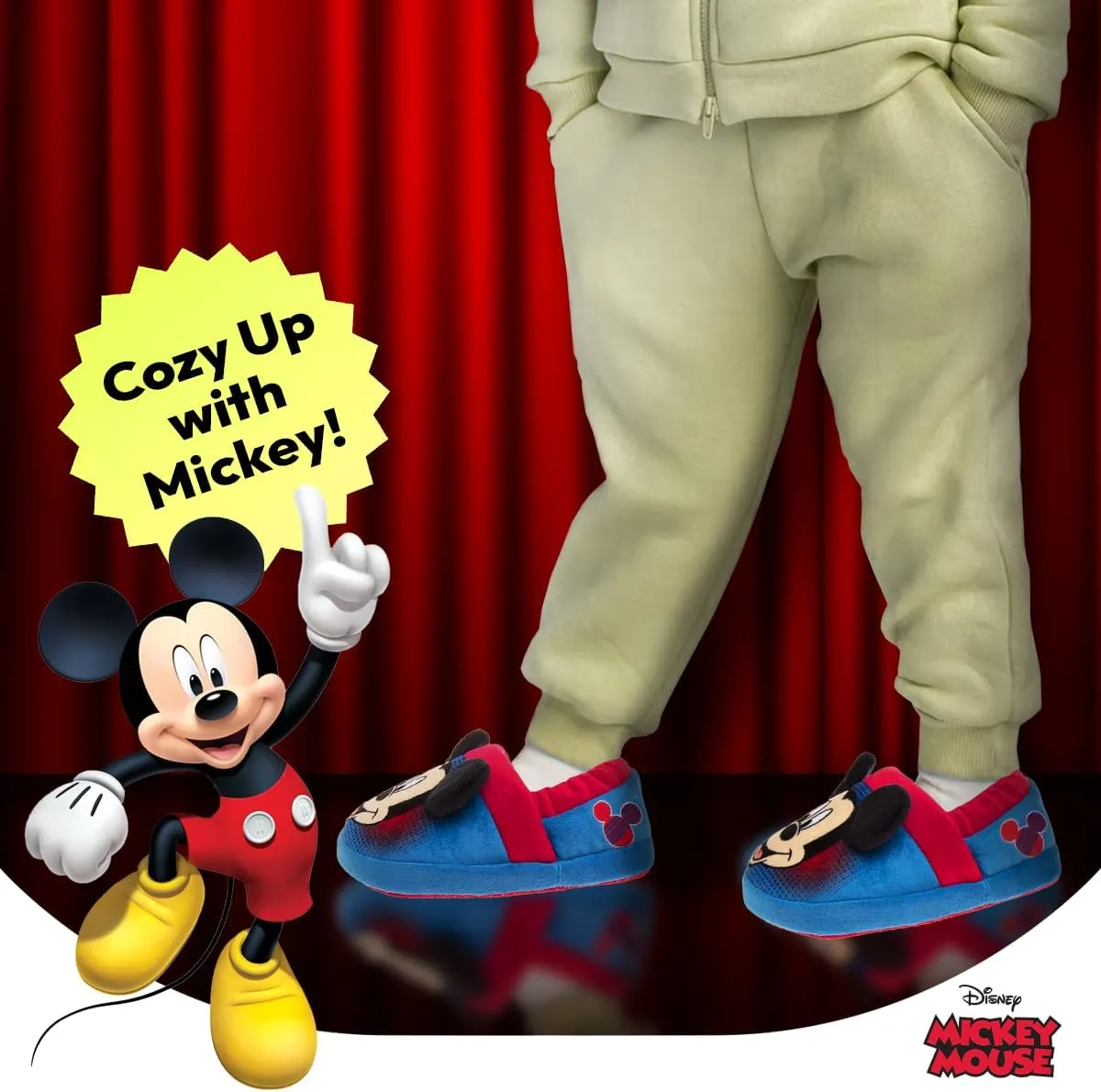 Disney Boys Mickey Mouse Slippers  Cozy Plush Fuzzy Slippers: Non-Slip, Non-Skid Slippers for Boys (Toddler/Little Kid)