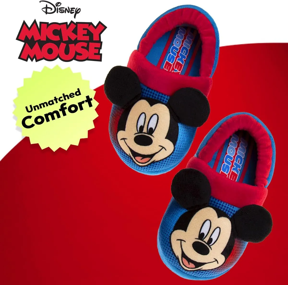 Disney Boys Mickey Mouse Slippers  Cozy Plush Fuzzy Slippers: Non-Slip, Non-Skid Slippers for Boys (Toddler/Little Kid)