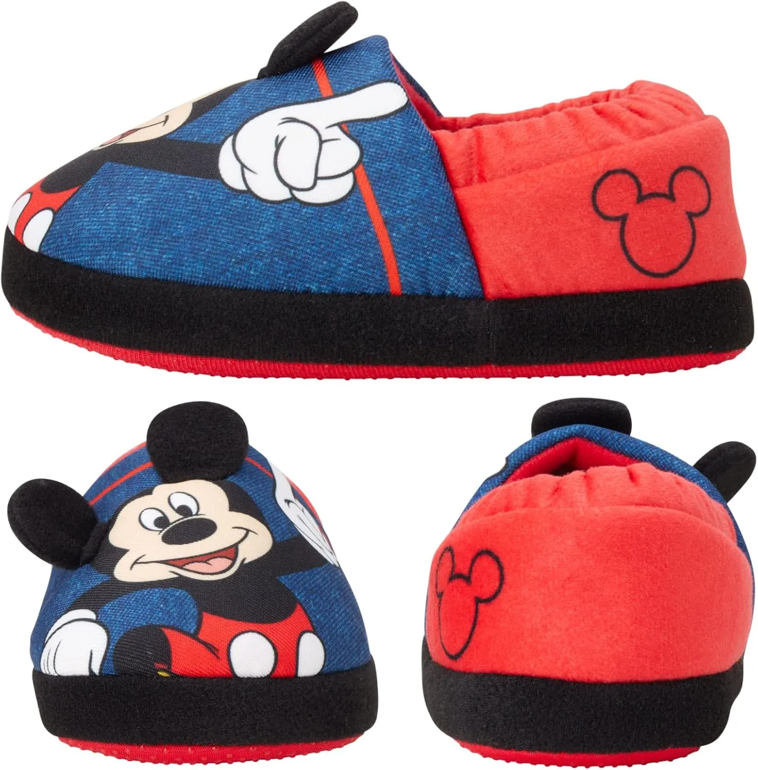 Disney Boys Mickey Mouse Slippers  Cozy Plush Fuzzy Slippers: Non-Slip, Non-Skid Slippers for Boys (Toddler/Little Kid)