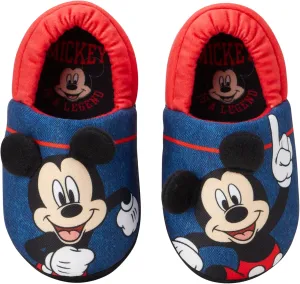 Disney Boys Mickey Mouse Slippers  Cozy Plush Fuzzy Slippers: Non-Slip, Non-Skid Slippers for Boys (Toddler/Little Kid)