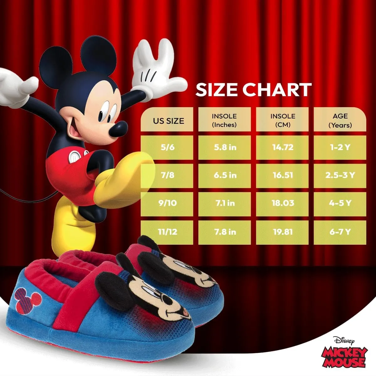 Disney Boys Mickey Mouse Slippers  Cozy Plush Fuzzy Slippers: Non-Slip, Non-Skid Slippers for Boys (Toddler/Little Kid)