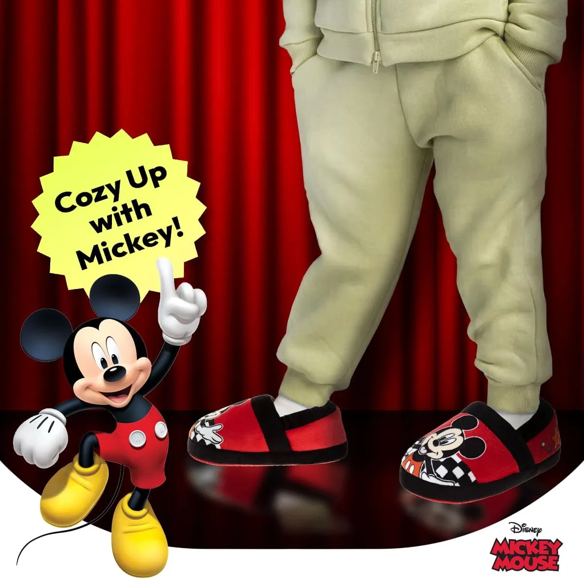 Disney Boys Mickey Mouse Slippers  Cozy Plush Fuzzy Slippers: Non-Slip, Non-Skid Slippers for Boys (Toddler/Little Kid)