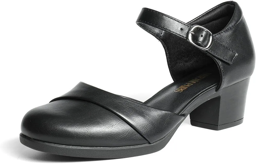 DREAM PAIRS Women's Dress Shoes Mary Janes Comfortable Low Block Heels Pumps Round Closed Toe Chunky Ankle Strap Shoes for Work Flight