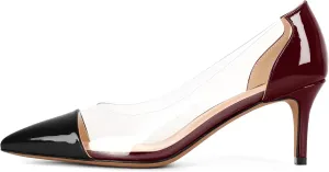 Eldof Women's Pointed Toe Cap Clear Stilettos Pumps Transparent PVC Vamp Mid Heels Slip on Wedding Dress Work Shoes 2.5 Inch