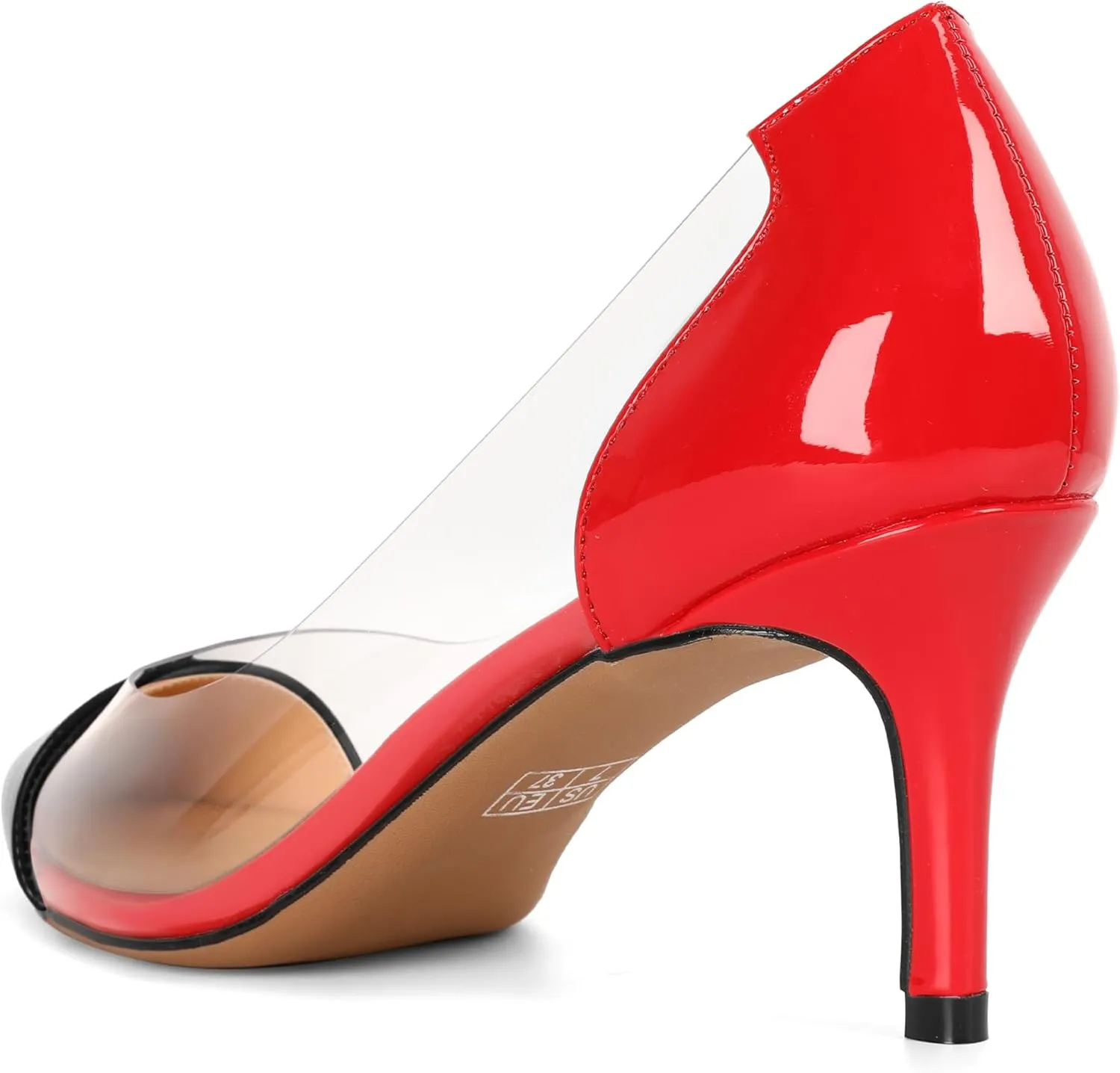 Eldof Women's Pointed Toe Cap Clear Stilettos Pumps Transparent PVC Vamp Mid Heels Slip on Wedding Dress Work Shoes 2.5 Inch