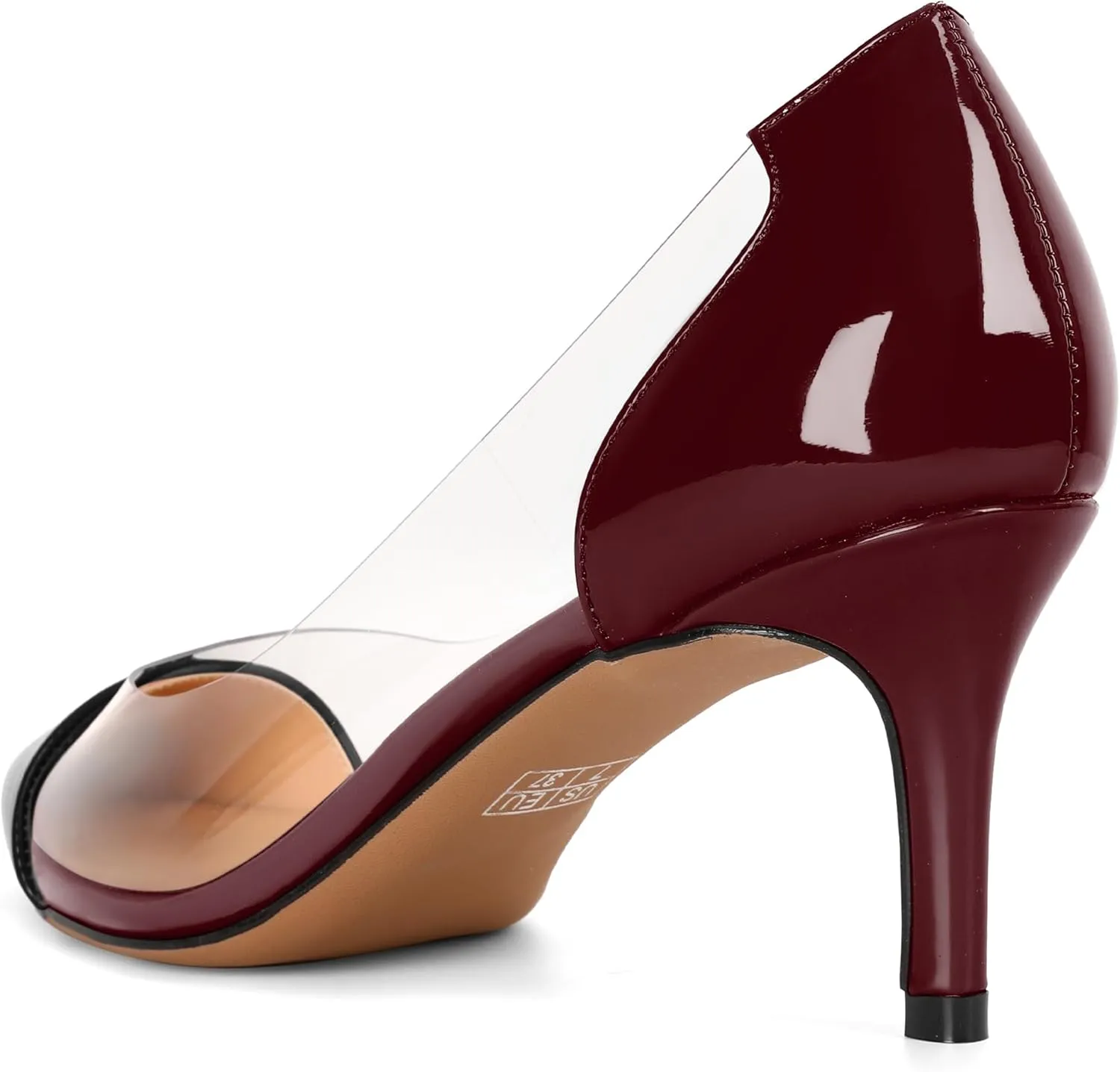 Eldof Women's Pointed Toe Cap Clear Stilettos Pumps Transparent PVC Vamp Mid Heels Slip on Wedding Dress Work Shoes 2.5 Inch