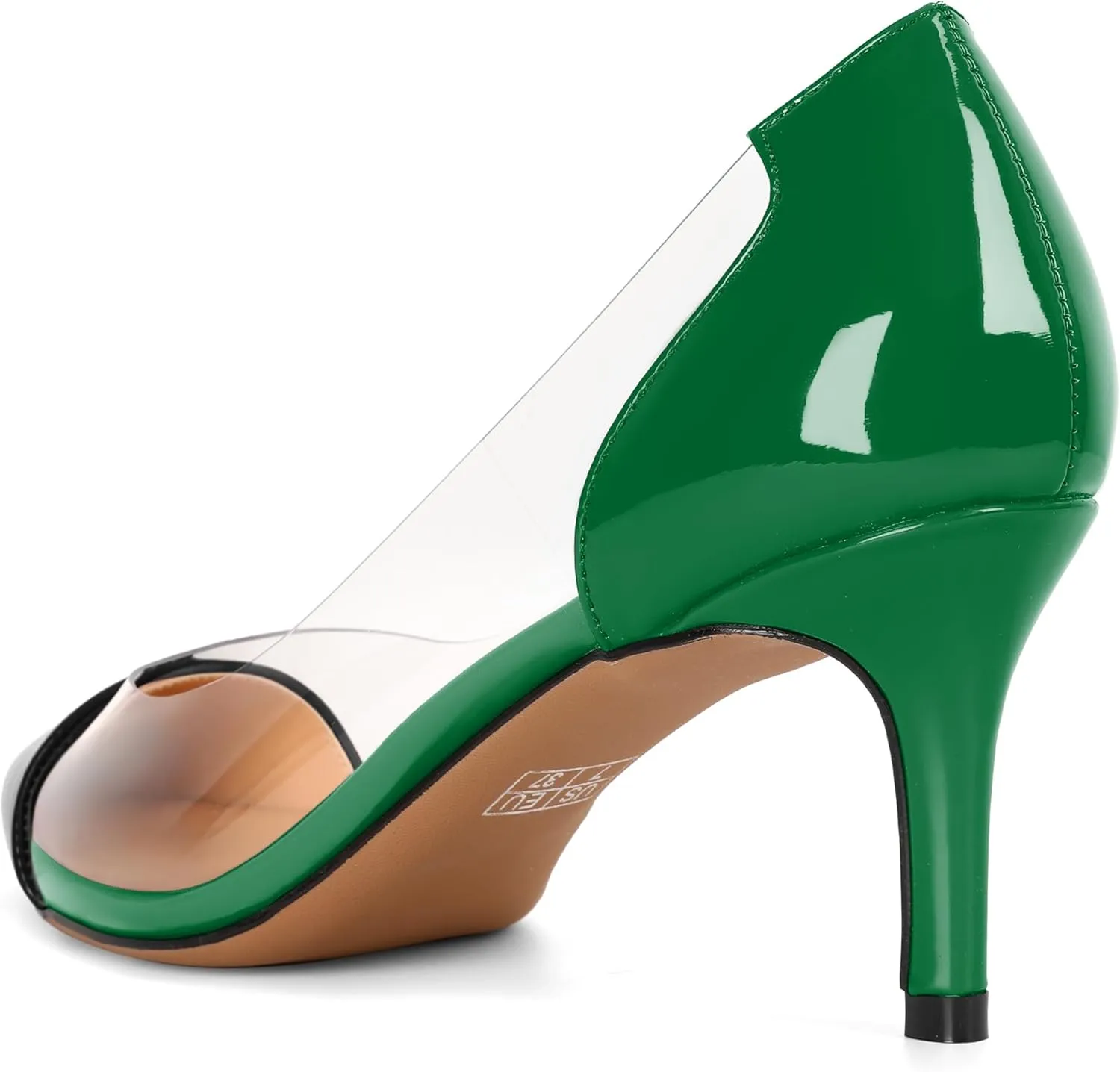 Eldof Women's Pointed Toe Cap Clear Stilettos Pumps Transparent PVC Vamp Mid Heels Slip on Wedding Dress Work Shoes 2.5 Inch