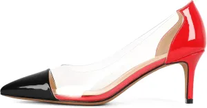Eldof Women's Pointed Toe Cap Clear Stilettos Pumps Transparent PVC Vamp Mid Heels Slip on Wedding Dress Work Shoes 2.5 Inch