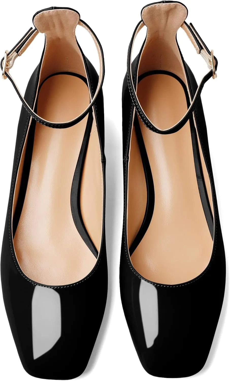 Esvowido Women's Block Heels Closed Square Toe Low Chunky Heels for Ladies Ankle Strap Comfortable Dress Shoes