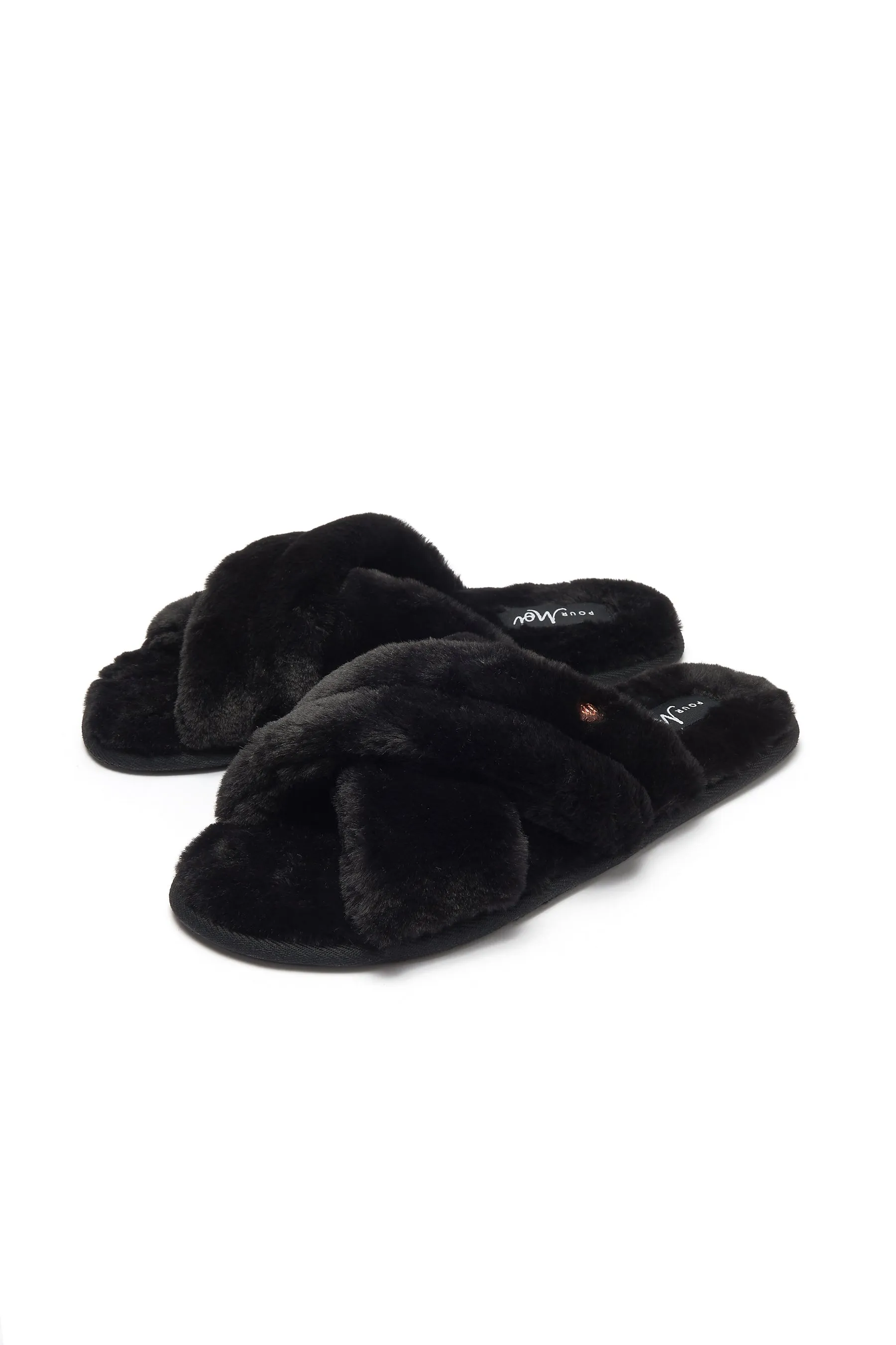Faux Fur Crossover Slider Slipper