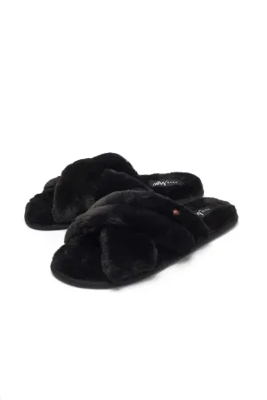 Faux Fur Crossover Slider Slipper