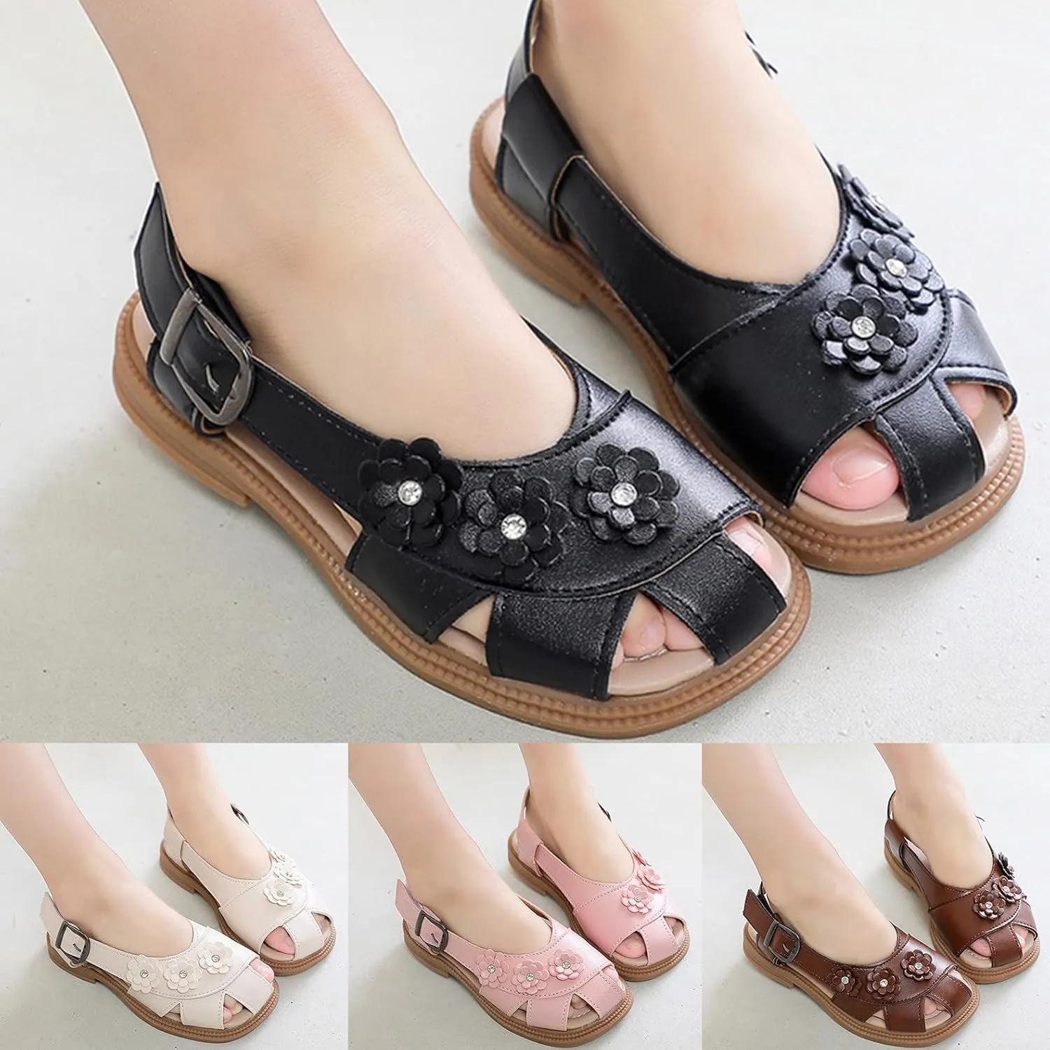 Girls Flower Hollow Beach Shoes 2025 Stylish Kids Lightweight Soft Sole Slip On Buckle Girls Slippers Toddler Shoes
