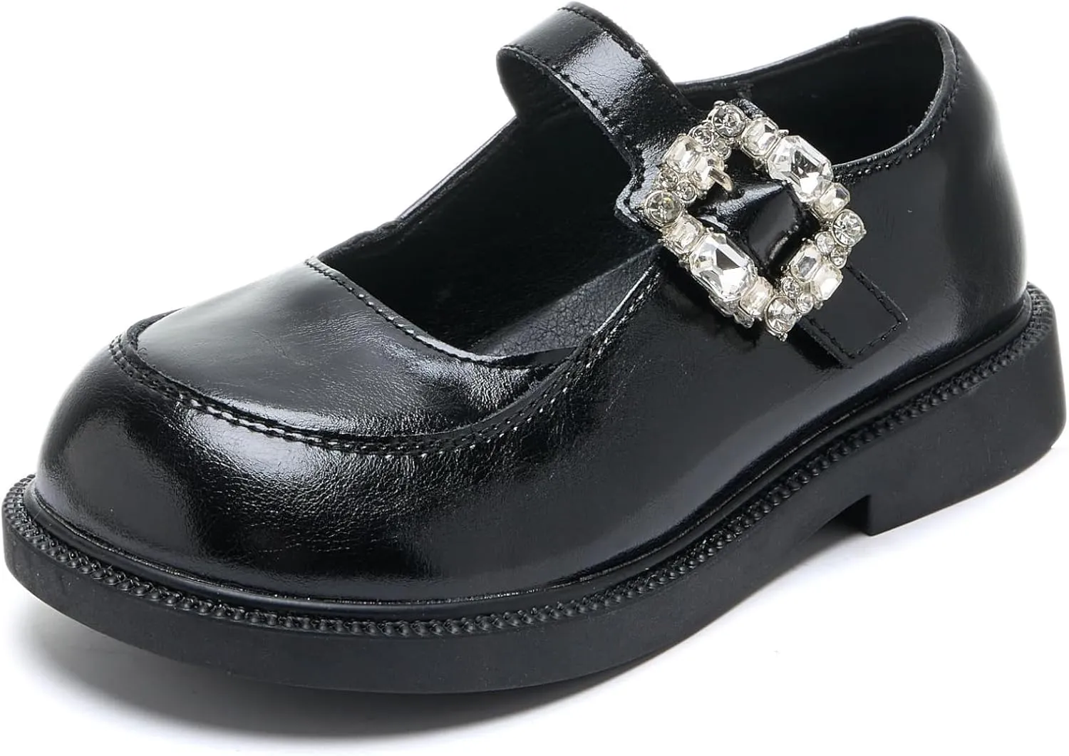 Girls Mary Jane Dress Shoes with Rhinestone Buckle  Elegant Faux Patent Leather Flats for Weddings, Birthday Parties & Special Occasions  Non-Slip Sole, Comfortable Fit for Little Girls