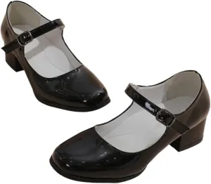 Girls' Mid-Heel Mary Jane School Shoes - Black Uniform Shoes with Comfortable and Stylish Heels