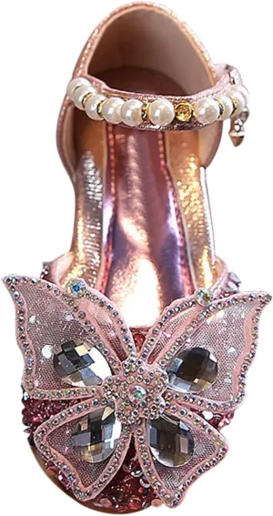 Girls rystal Butterfly Dress Shoes 2025 Stylish Rhinestone Bridesmaids Flat Party Sandals for Girls Princess