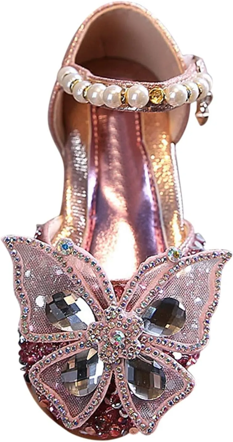 Girls rystal Butterfly Dress Shoes 2025 Stylish Rhinestone Bridesmaids Flat Party Sandals for Girls Princess