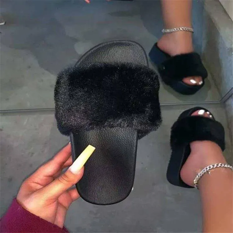 Gradient Plush Slippers Women Korean Style All-match Suede Women's Casual Cotton Slippers