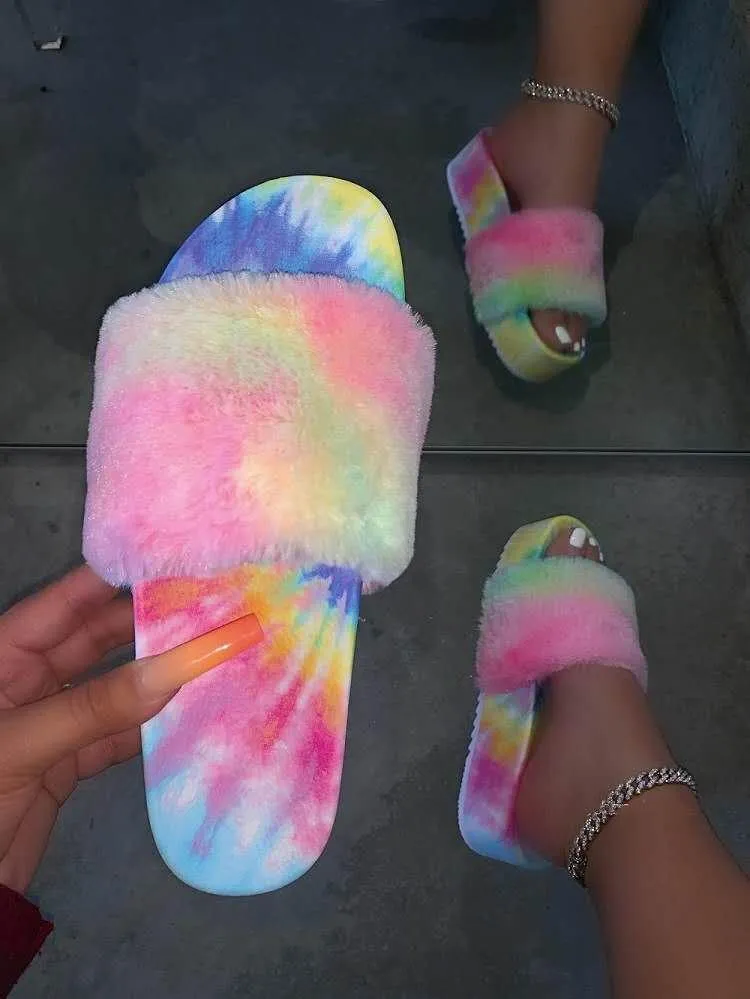 Gradient Plush Slippers Women Korean Style All-match Suede Women's Casual Cotton Slippers