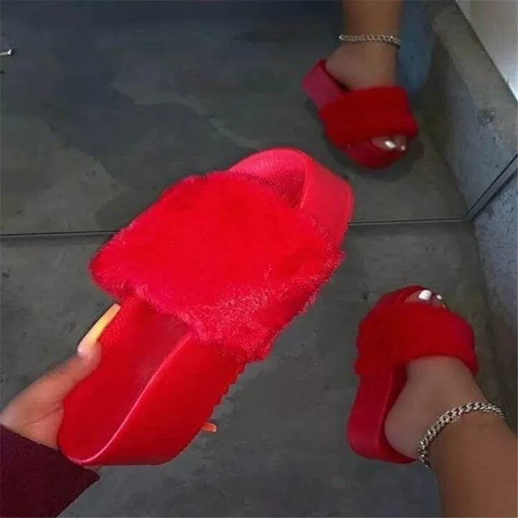 Gradient Plush Slippers Women Korean Style All-match Suede Women's Casual Cotton Slippers