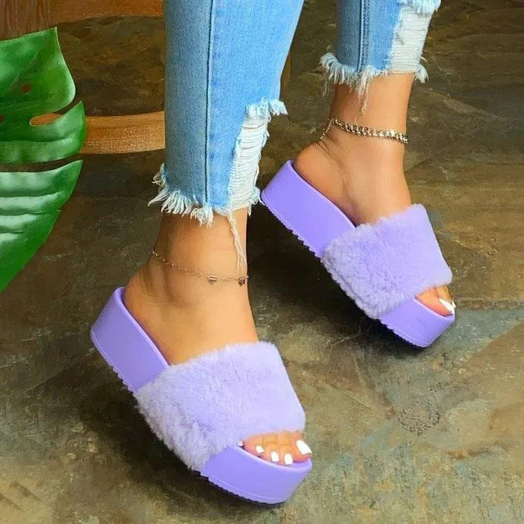 Gradient Plush Slippers Women Korean Style All-match Suede Women's Casual Cotton Slippers