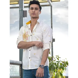 Hatheli White Placement Hand Block Print Shirt
