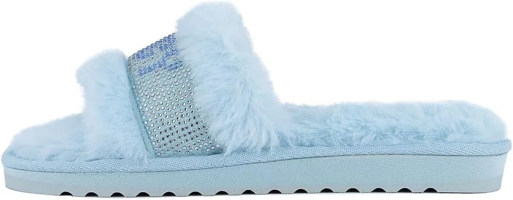 Juicy Couture Women's Plush Faux Fur Slippers  Cozy Open-Toe Slides, Soft Indoor/Outdoor House Shoes